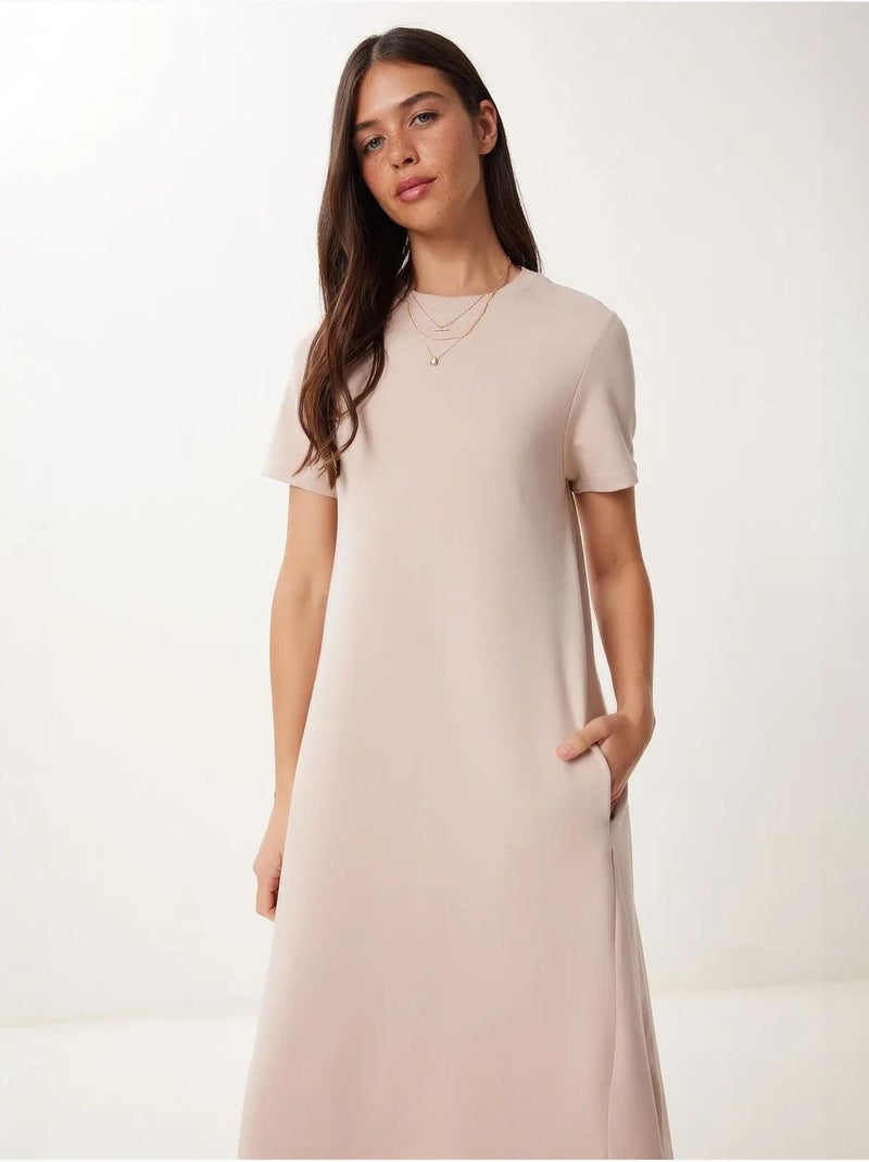 Robe midi à manches courtes et col rond istanbul Crème - Kiabi