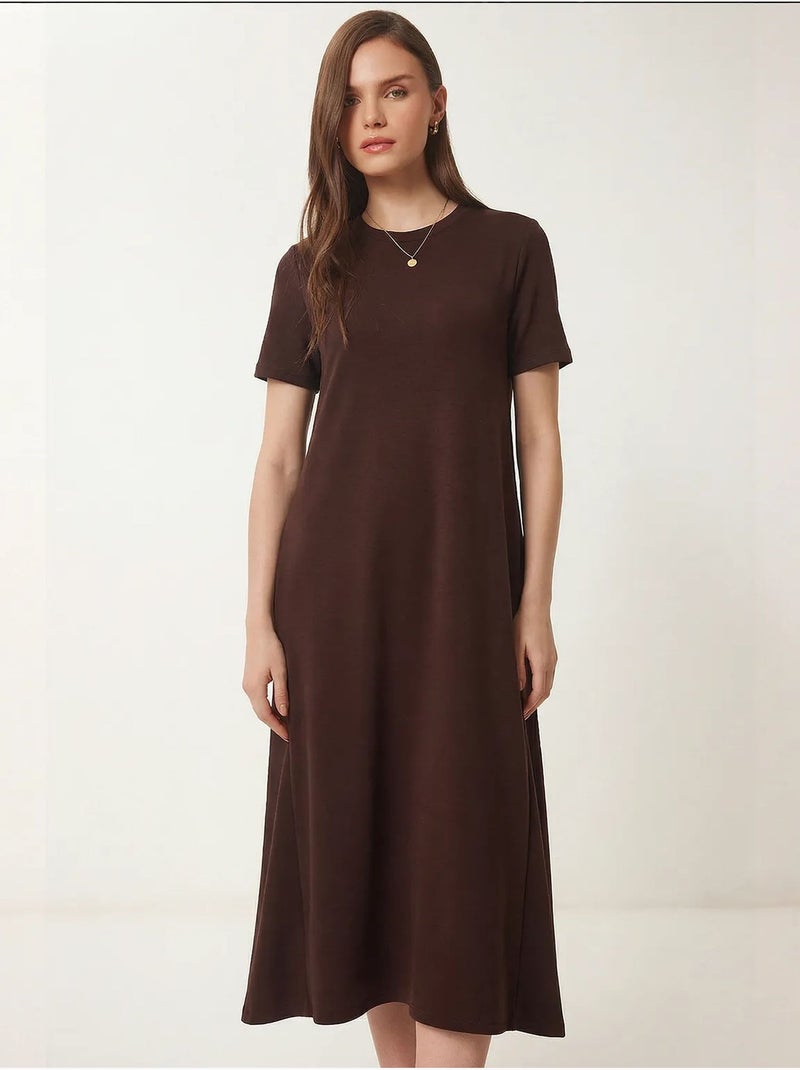 Robe midi à manches courtes et col rond istanbul Marron foncé - Kiabi