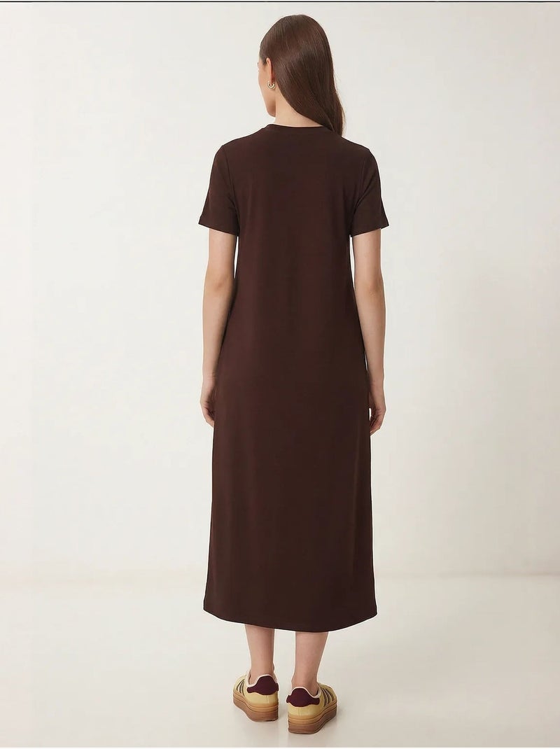 Robe midi à manches courtes et col rond istanbul Marron foncé - Kiabi