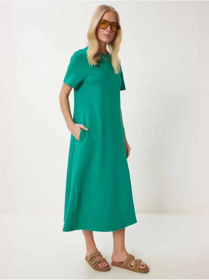 Robe midi à manches courtes et col rond istanbul Vert - Kiabi
