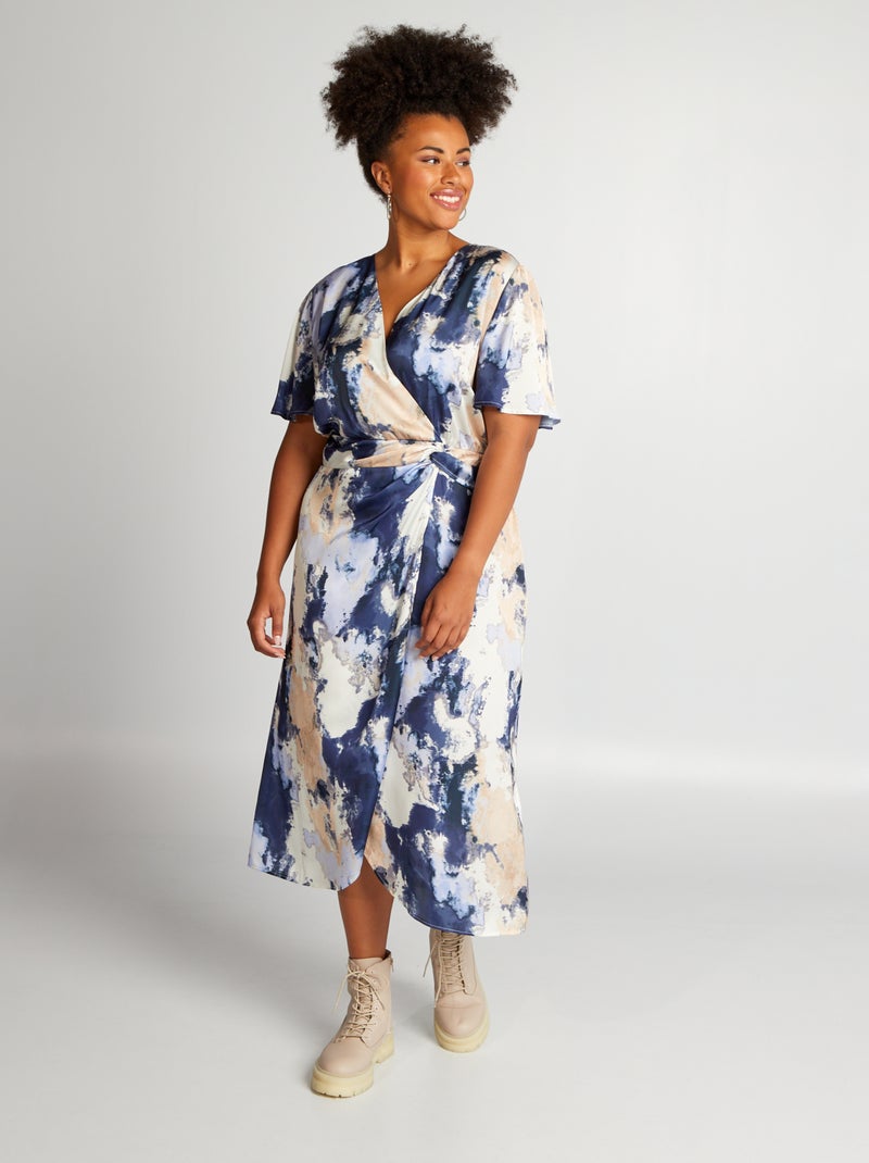Robe midi à manches courtes tie and dye Bleu - Kiabi