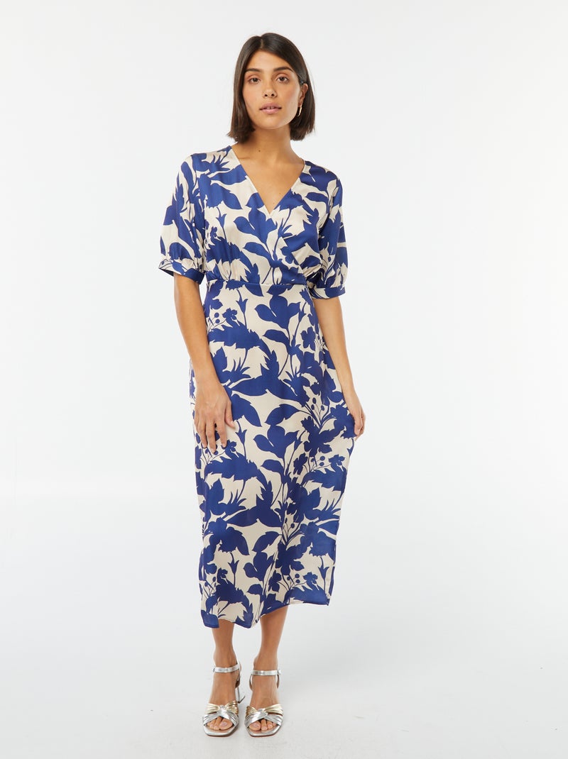 Robe midi à motif avec col croisé Beige - Kiabi