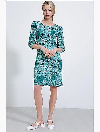 Robe midi à motifs roses et sauge bdart
