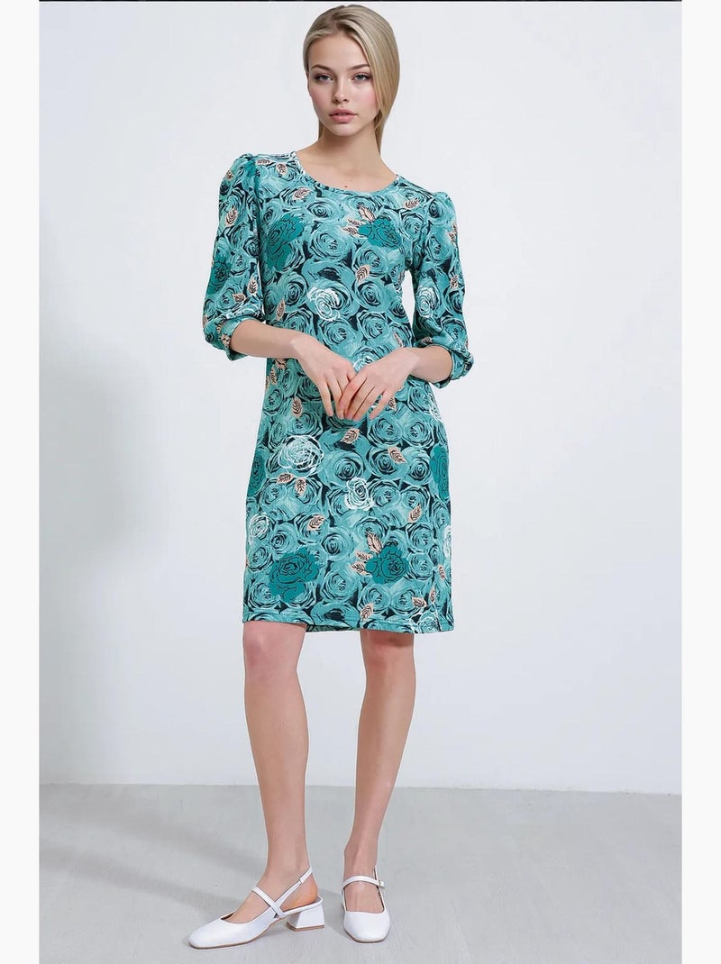Robe midi à motifs roses et sauge bdart Bleu canard - Kiabi