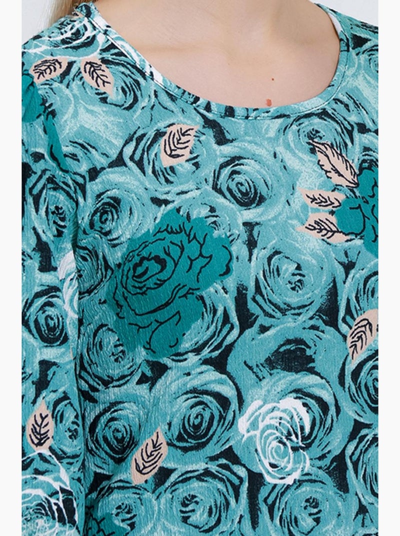 Robe midi à motifs roses et sauge bdart Bleu canard - Kiabi