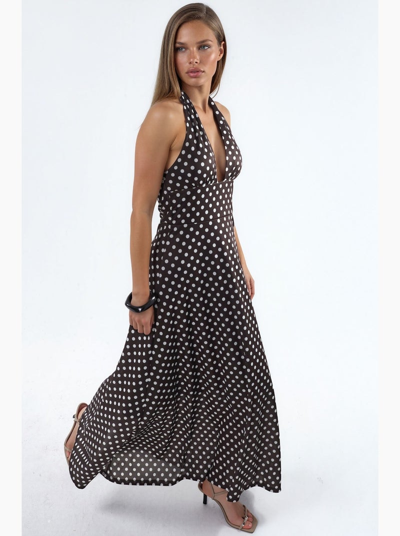 Robe midi à pois avec col halter hiccup Marron - Kiabi