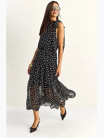 Robe midi à pois avec col halter lucci