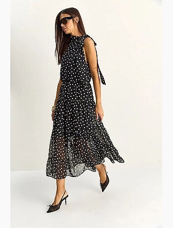 Robe midi à pois avec col halter lucci