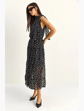 Robe midi à pois avec col halter lucci