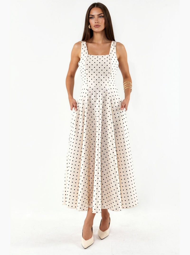 Robe midi à pois avec détail à nouer hiccup Crème - Kiabi
