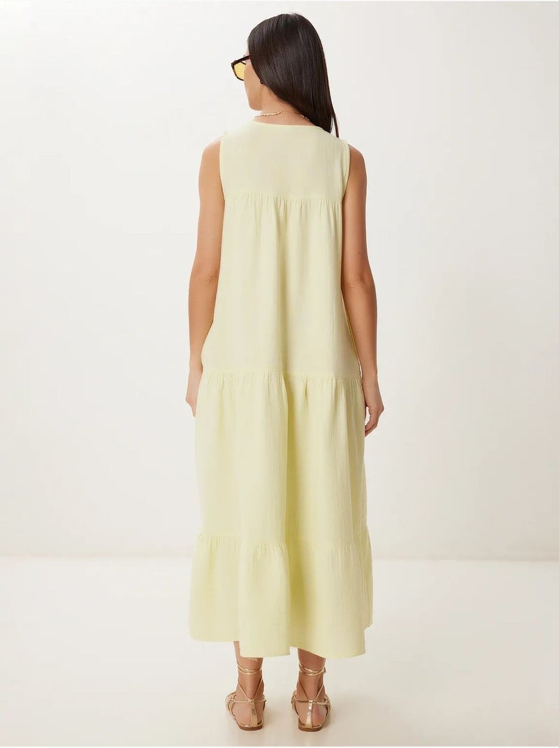 Robe midi à volants et col en v istanbul Jaune citron - Kiabi