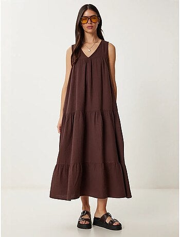 Robe midi à volants et col en v istanbul