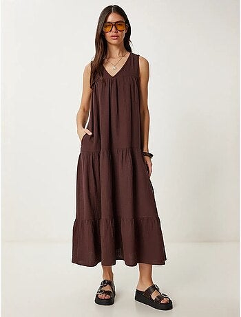 Robe midi à volants et col en v istanbul