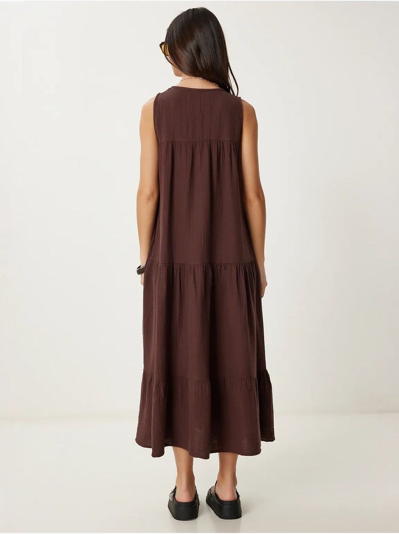 Robe midi à volants et col en v istanbul Marron chocolat - Kiabi