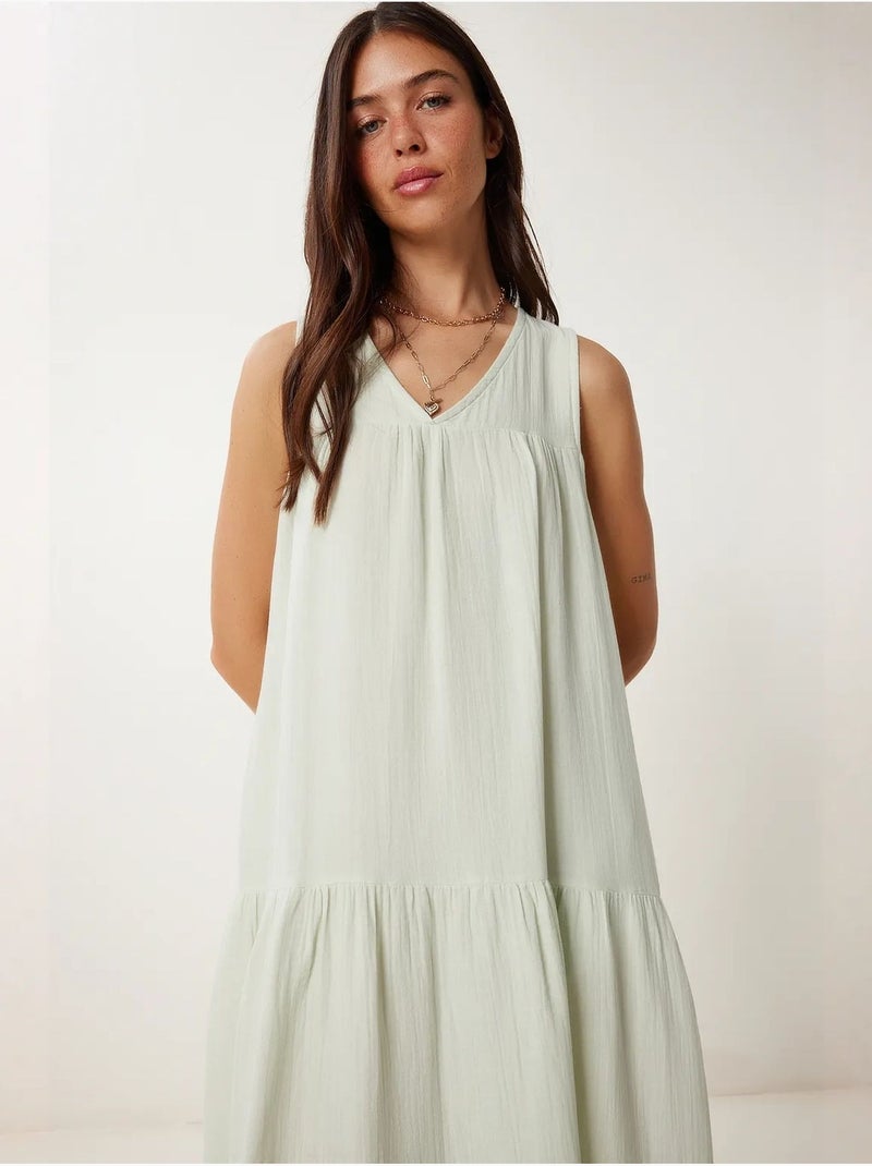 Robe midi à volants et col en v istanbul Vert menthe - Kiabi