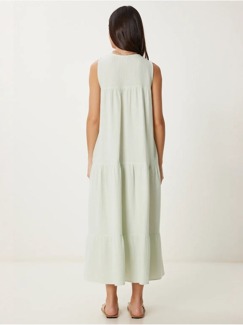 Robe midi à volants et col en v istanbul Vert menthe - Kiabi