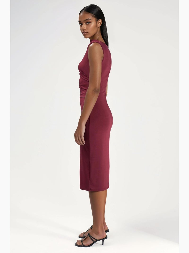 Robe midi à volants et col rond hiccup Rouge bordeaux - Kiabi