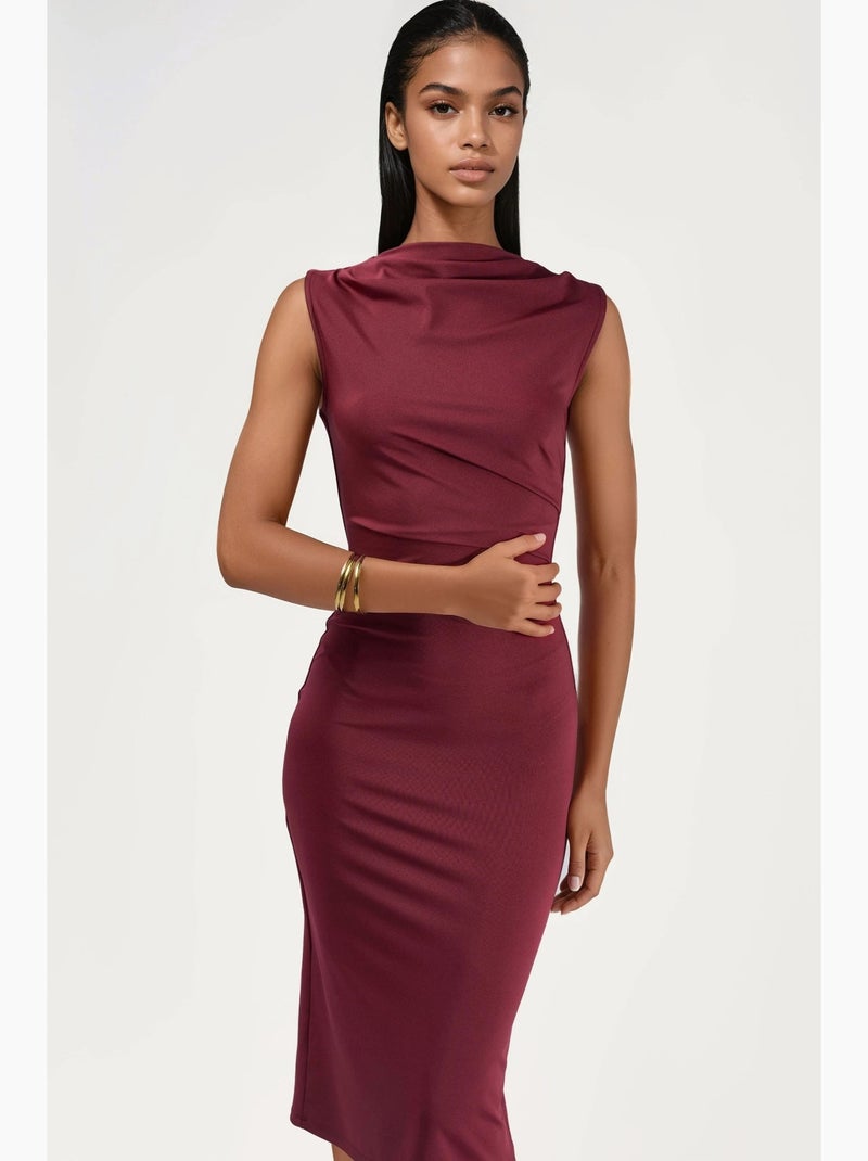 Robe midi à volants et col rond hiccup Rouge bordeaux - Kiabi