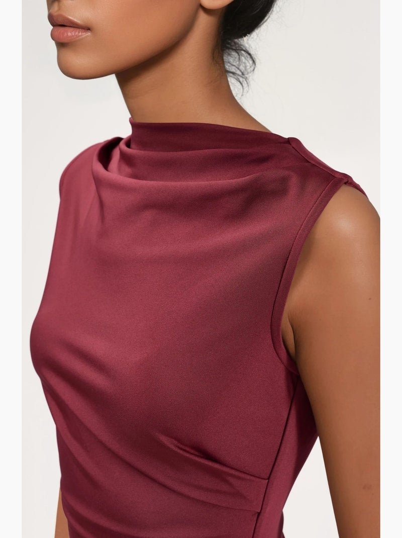 Robe midi à volants et col rond hiccup Rouge bordeaux - Kiabi