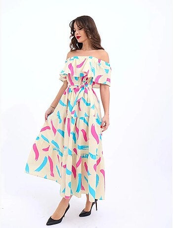 Robe midi à volants et épaules dénudées janes