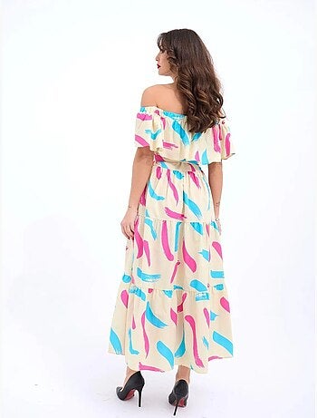 Robe midi à volants et épaules dénudées janes