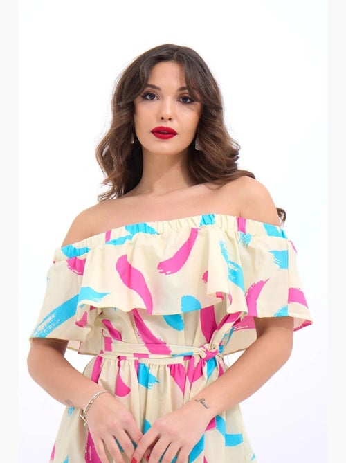 Robe midi à volants et épaules dénudées janes - Kiabi Robe midi à volants et épaules dénudées janes - Kiabi
