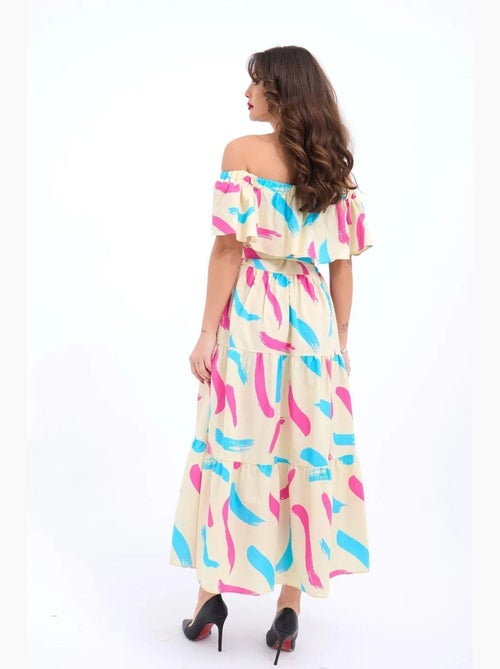Robe midi à volants et épaules dénudées janes - Kiabi Robe midi à volants et épaules dénudées janes - Kiabi