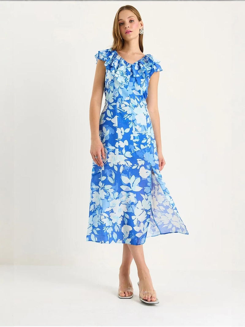 Robe midi à volants lucci Bleu clair - Kiabi