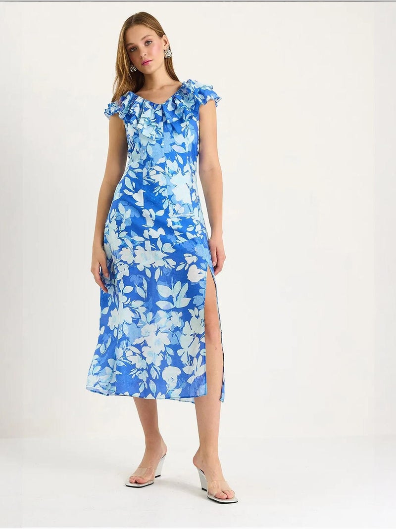 Robe midi à volants lucci Bleu clair - Kiabi
