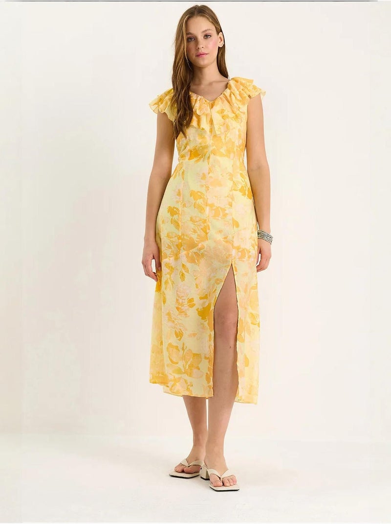 Robe midi à volants lucci Jaune citron - Kiabi