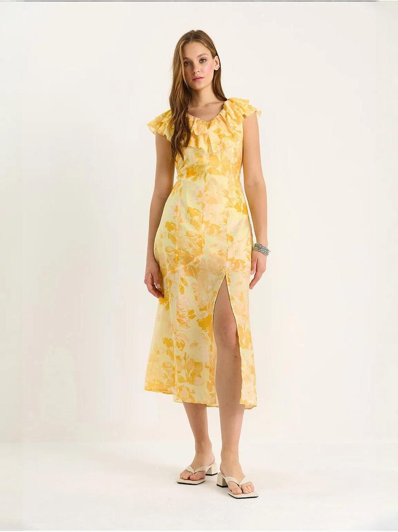 Robe midi à volants lucci Jaune citron - Kiabi