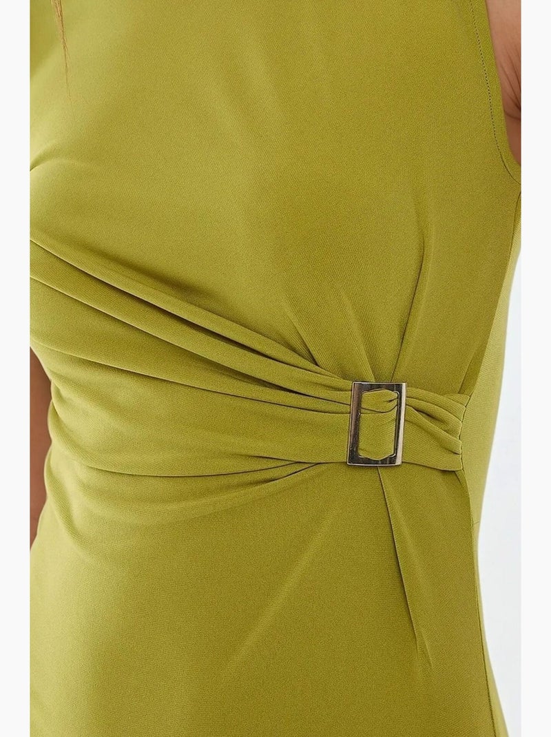 Robe midi ajustée à col ras du cou hiccup Vert - Kiabi