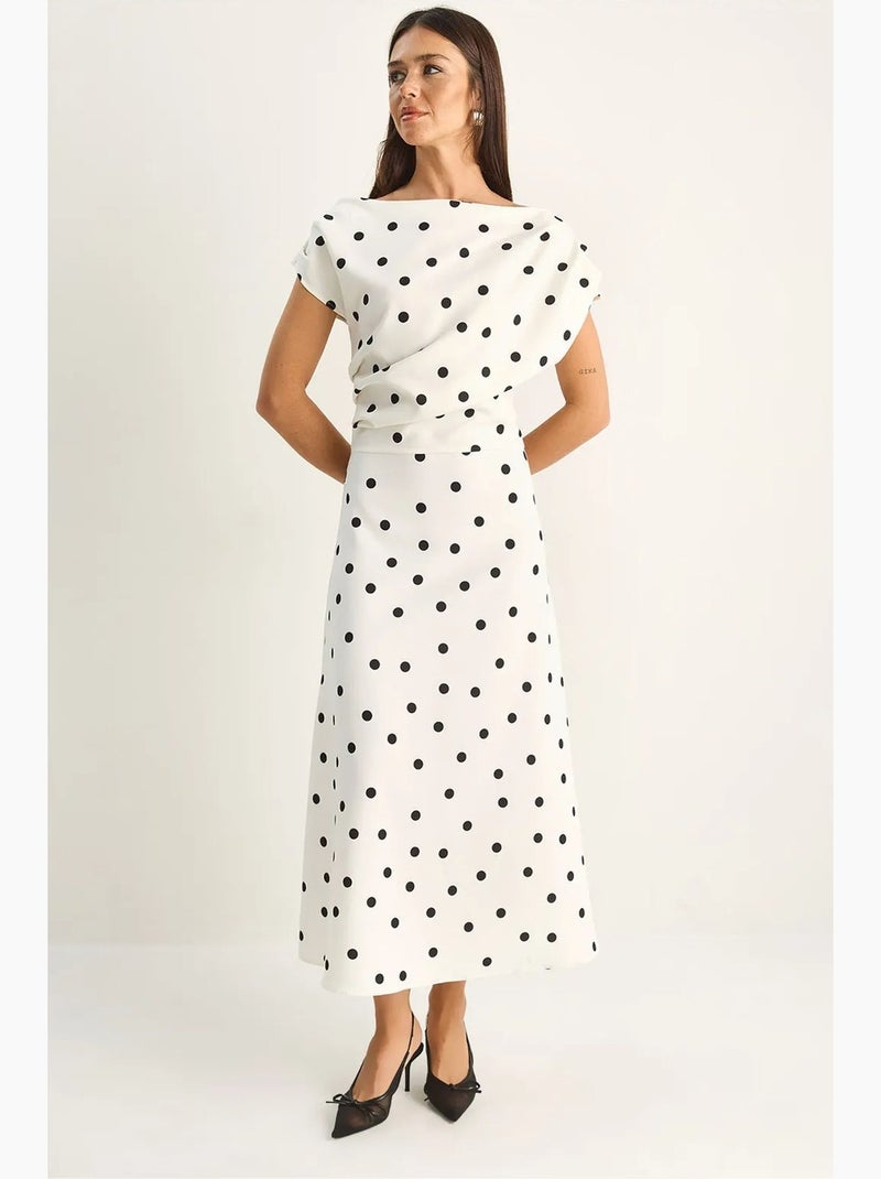 Robe midi ajustée à pois lucci Blanc cassé - Kiabi