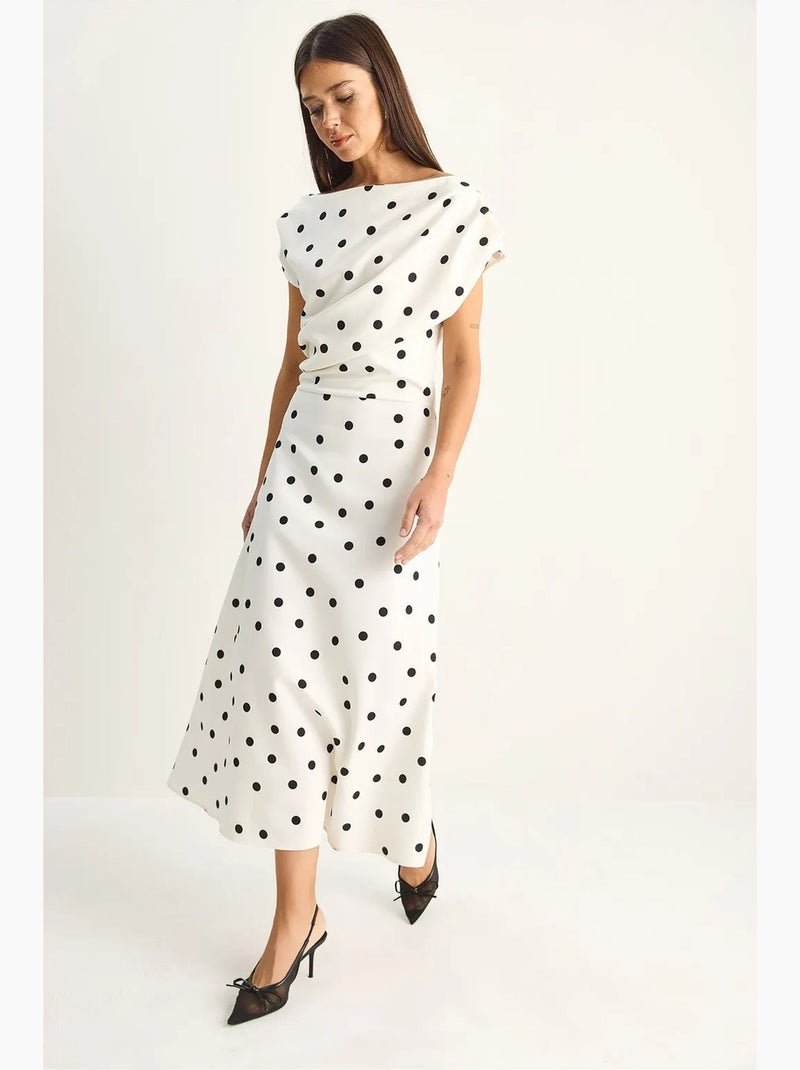Robe midi ajustée à pois lucci Blanc cassé - Kiabi