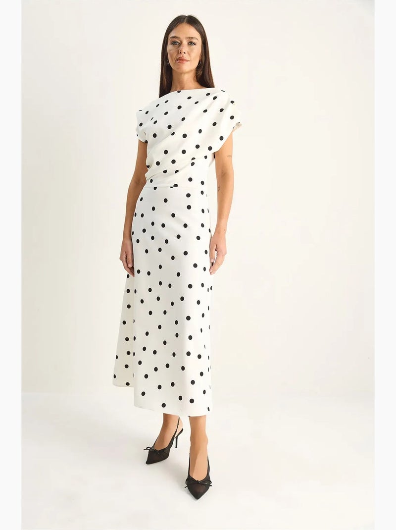 Robe midi ajustée à pois lucci Blanc cassé - Kiabi