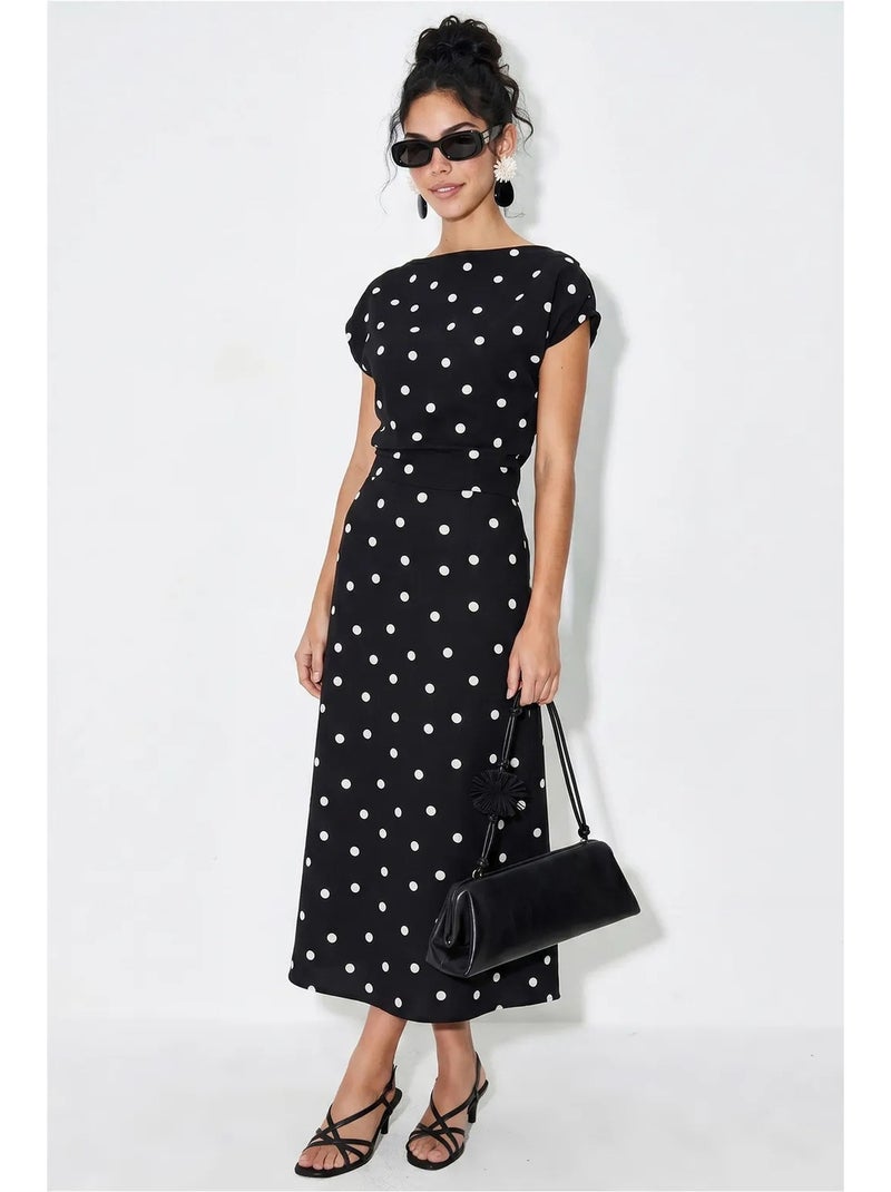 Robe midi ajustée à pois lucci Noir - Kiabi