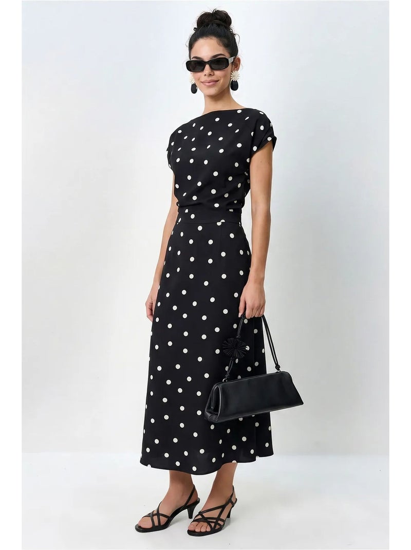 Robe midi ajustée à pois lucci Noir - Kiabi