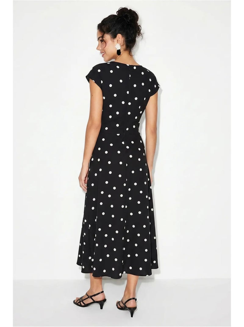 Robe midi ajustée à pois lucci Noir - Kiabi