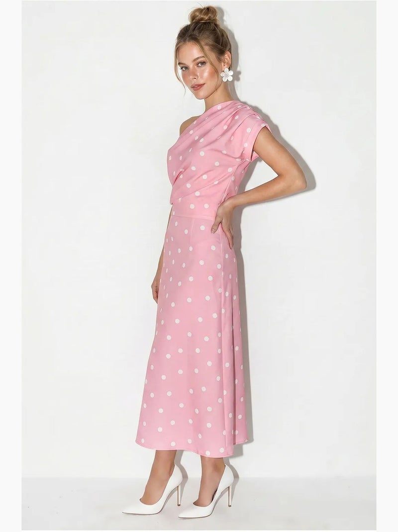 Robe midi ajustée à pois lucci Rose - Kiabi
