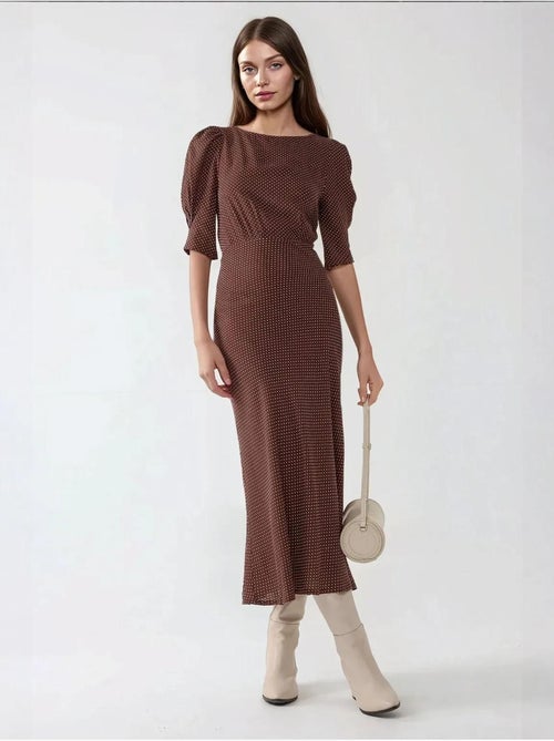 Robe midi ajustée à pois - Kiabi