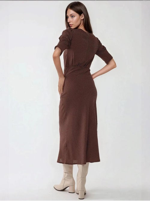 Robe midi ajustée à pois - Kiabi
