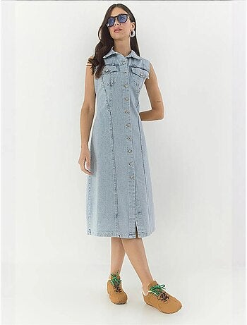 Robe midi ajustée en jean avec fermeture à boutons lucci