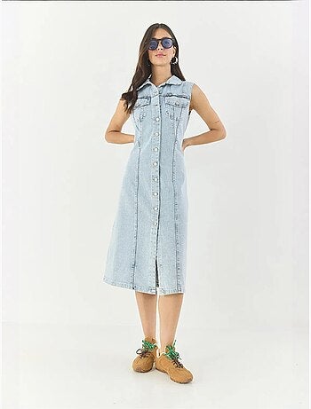 Robe midi ajustée en jean avec fermeture à boutons lucci