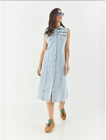Robe midi ajustée en jean avec fermeture à boutons lucci