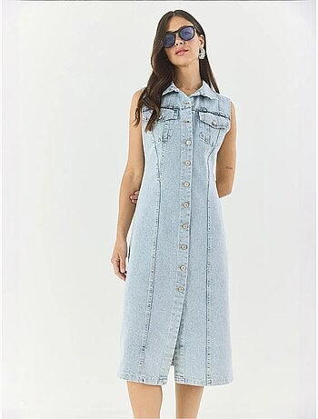 Robe midi ajustée en jean avec fermeture à boutons lucci