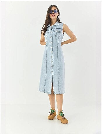 Robe midi ajustée en jean avec fermeture à boutons lucci