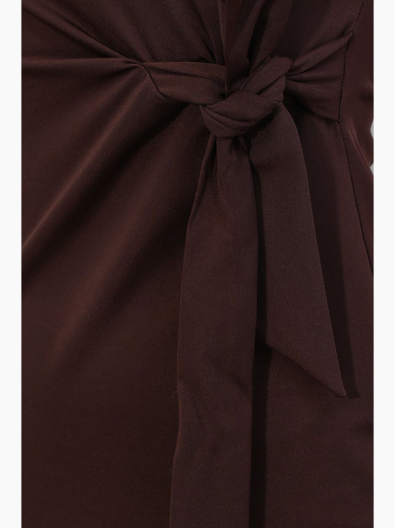 Robe midi ajustée en jersey avec détail à nouer bdart Marron chocolat - Kiabi