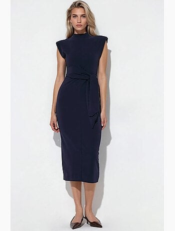 Robe midi ajustée sans manches avec détail à nouer busem