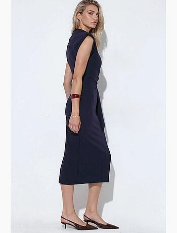 Robe midi ajustée sans manches avec détail à nouer busem