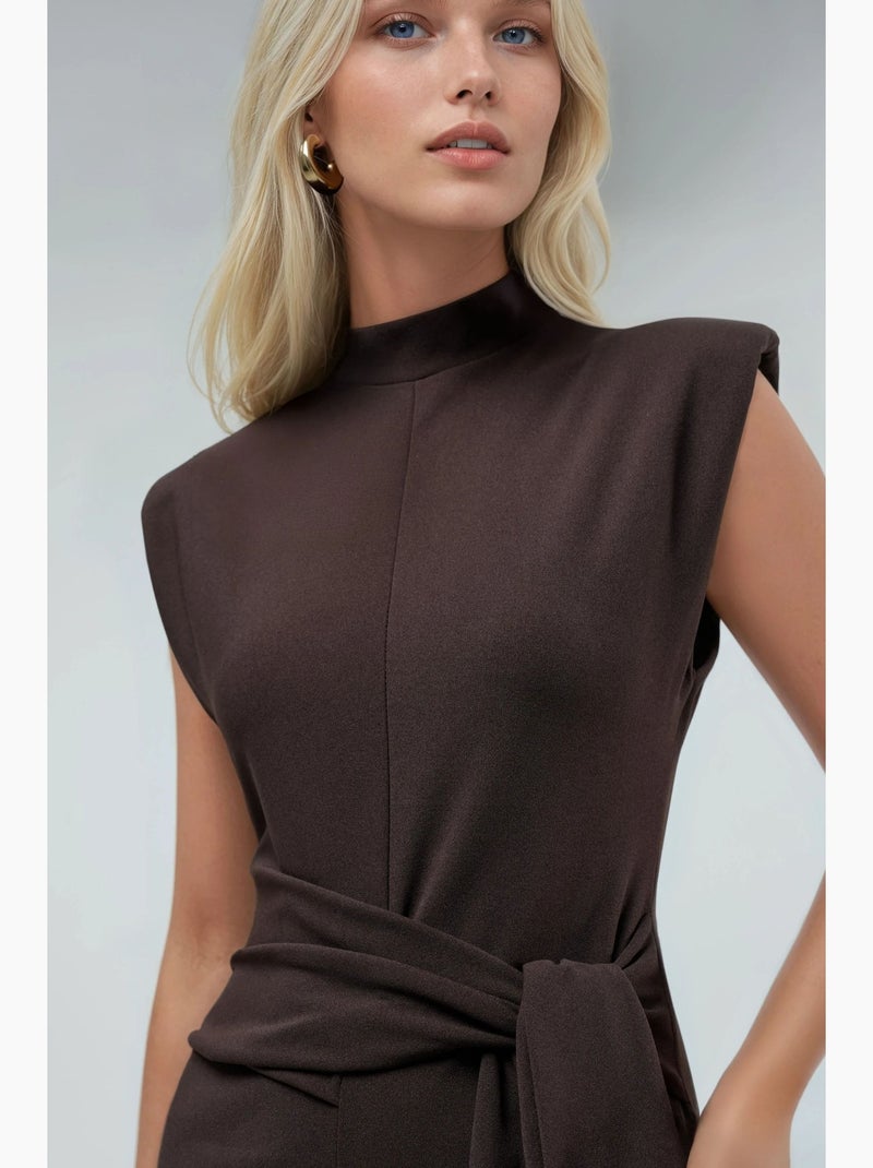 Robe midi ajustée sans manches avec détail à nouer busem Marron foncé - Kiabi